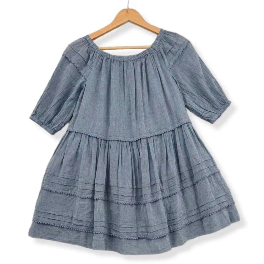 Girls Polo Ralph Lauren Off Shoulder Blue Gauzy Ruffled Mini Dress. Size 10.